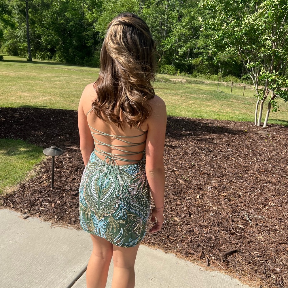 Primavera Couture Size 4 Sage Green Homecoming Dress short - Picture 2 of 4